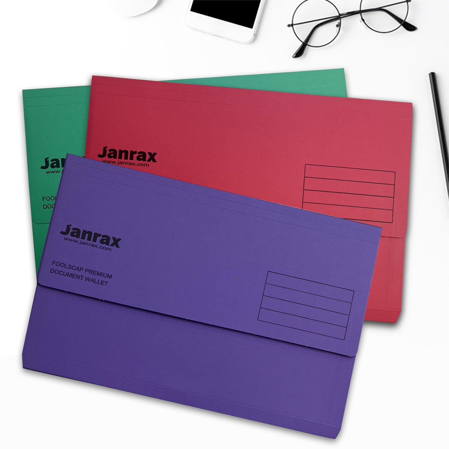 Pack of 100 Assorted Coloured Card Premium Foolscap Document Wallets