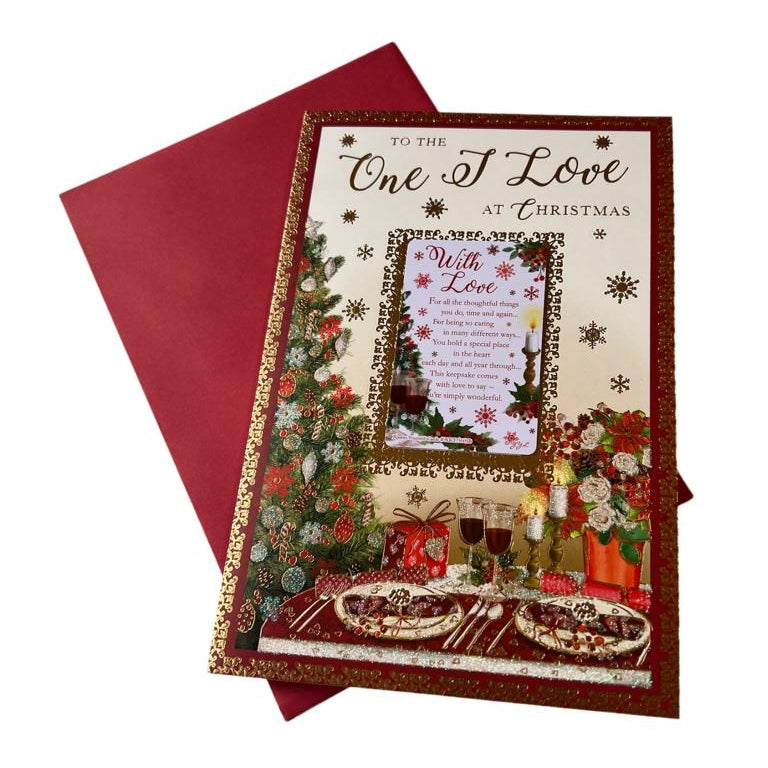 To One I Love Floral Glitter Finished Christmas Card