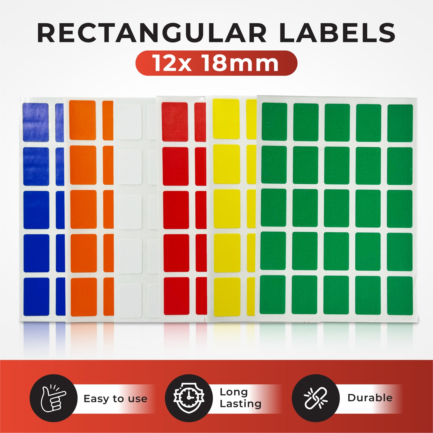 Pack of 125 Red 12x18mm Rectangular Labels - Adhesive Stickers