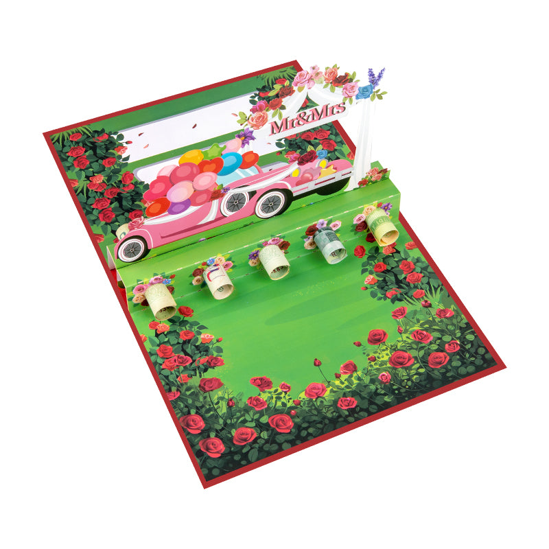 MR & MRS Rose Wedding Wishes Pop Up Greeting Card Hidden Gift Card Slot
