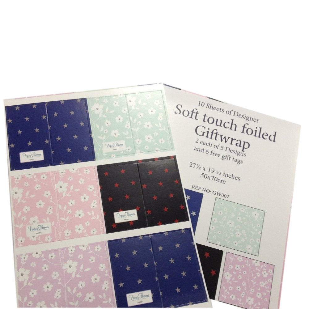 10 Sheet of Mix Design Designer' Soft touch Foiled Giftwrap