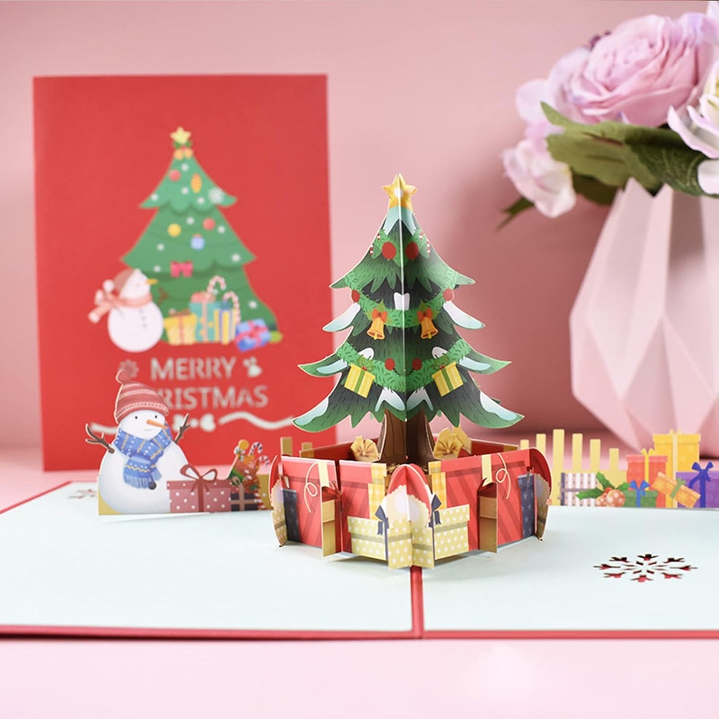 Merry Magic with Colorful Xmas Tree 3D Pop Up Christmas Card