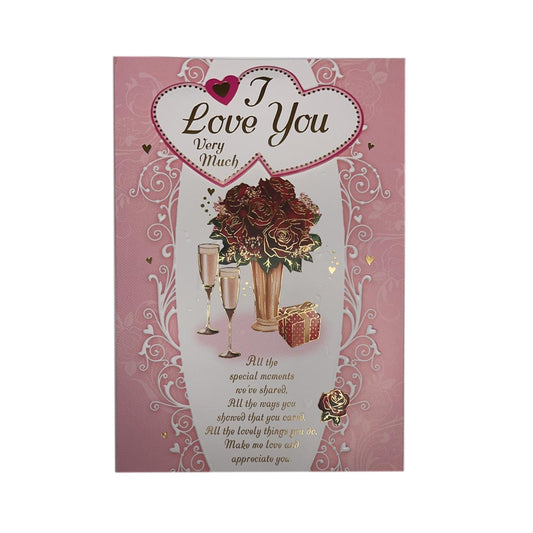 I love You Very Much Rose Flower Pot Design Open Greeting Card