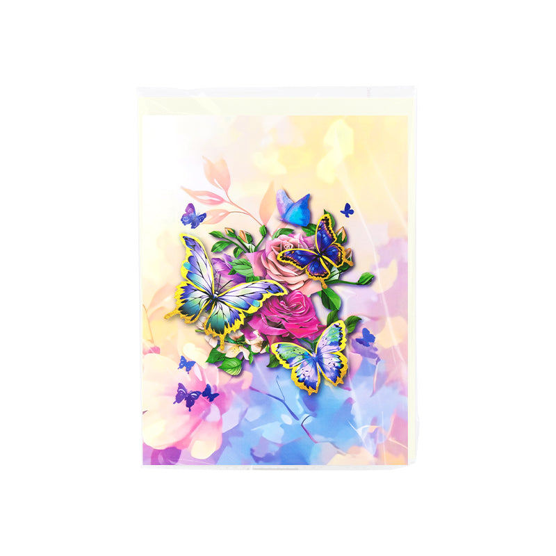 Flutter Bloom 3D Butterfly & Rose Pop Up Greeting Card - Birthday Mother Anniversary Valentine's Day