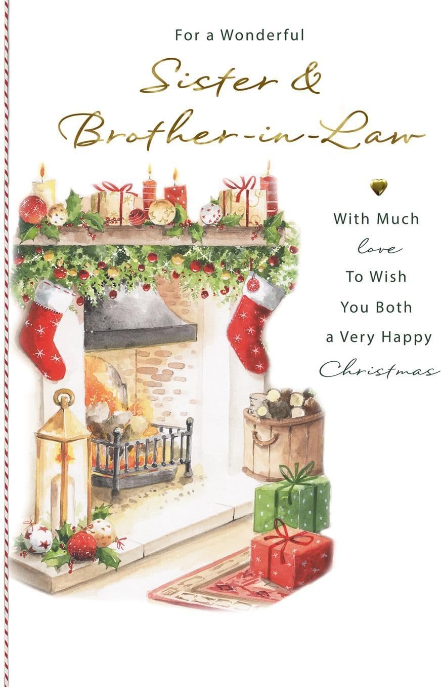 Festive Fireplace Scene Sister and Brother-in-Law Christmas Card