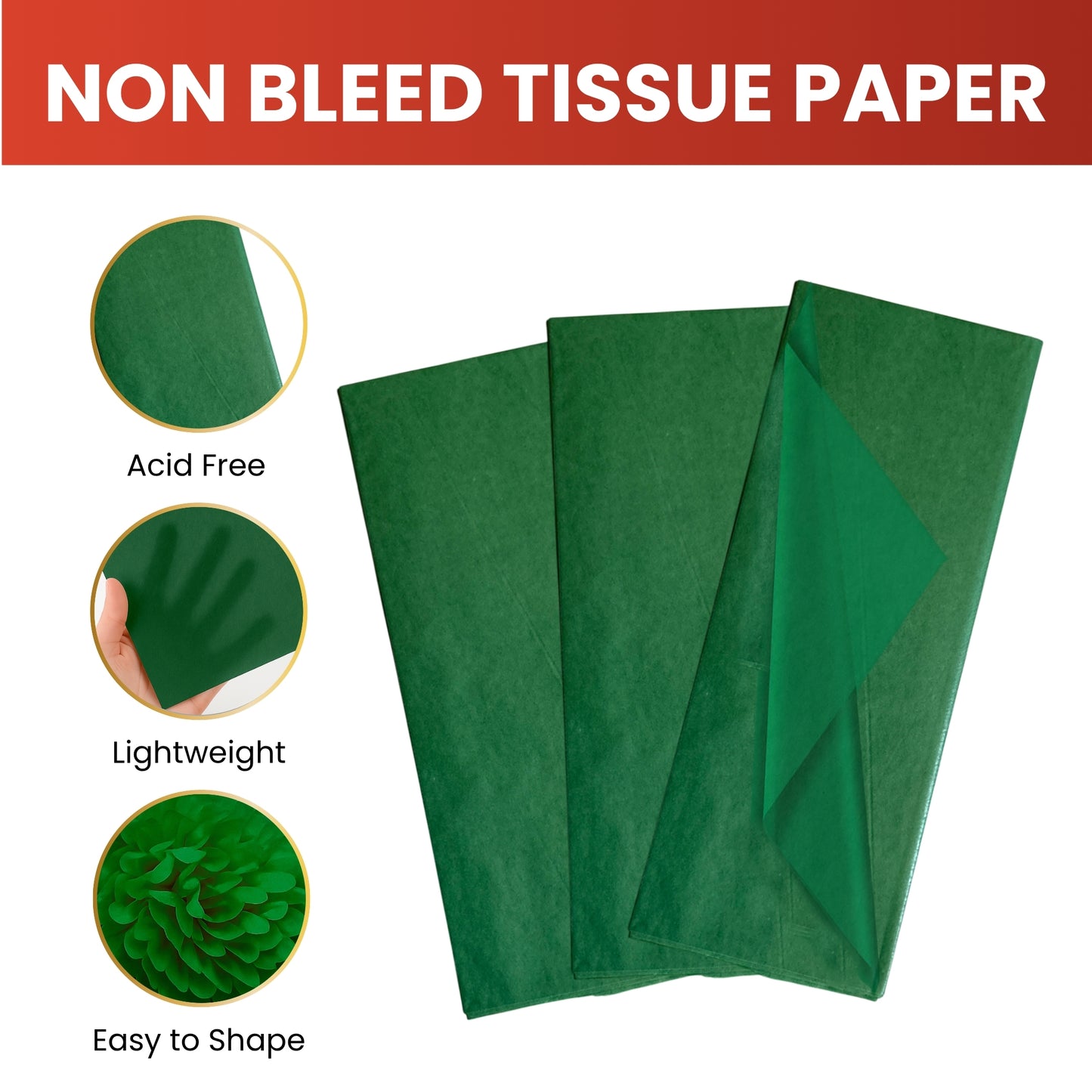 Pack of 800 Dark Green Acid Free 50 x 70cm Tissue Paper Sheets