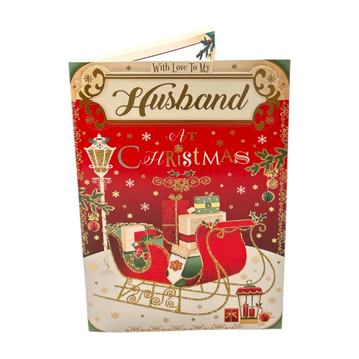 With Love To My Husband Sleigh With Gifts Design Christmas Card