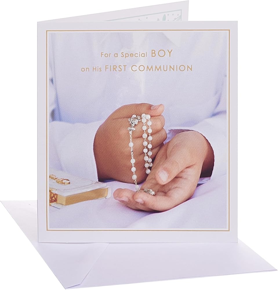Boy with Rosary Design Communion Congratulations Card