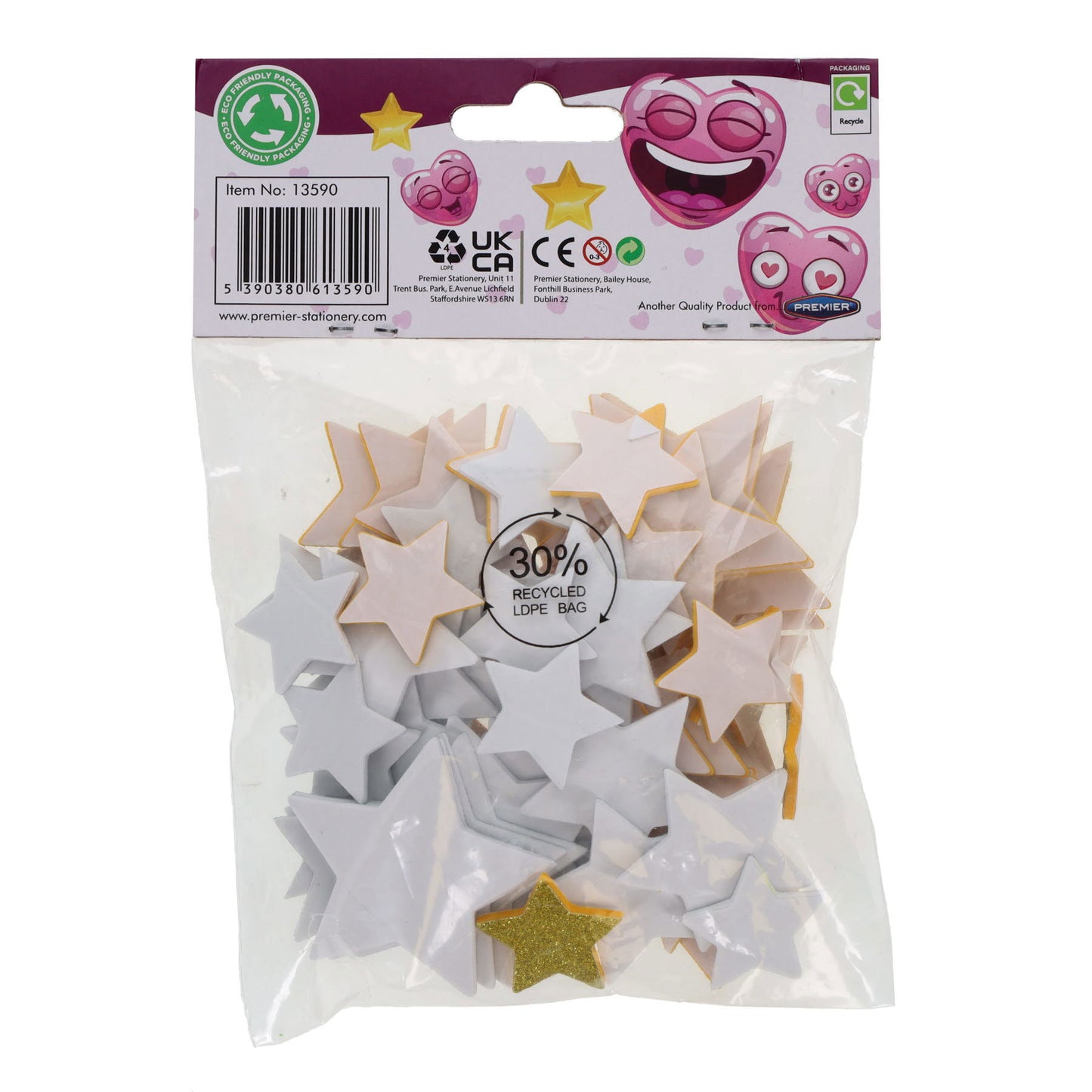 Pack of 60 Glitter Foam Gold And Silver Star Stickers by Emotionery