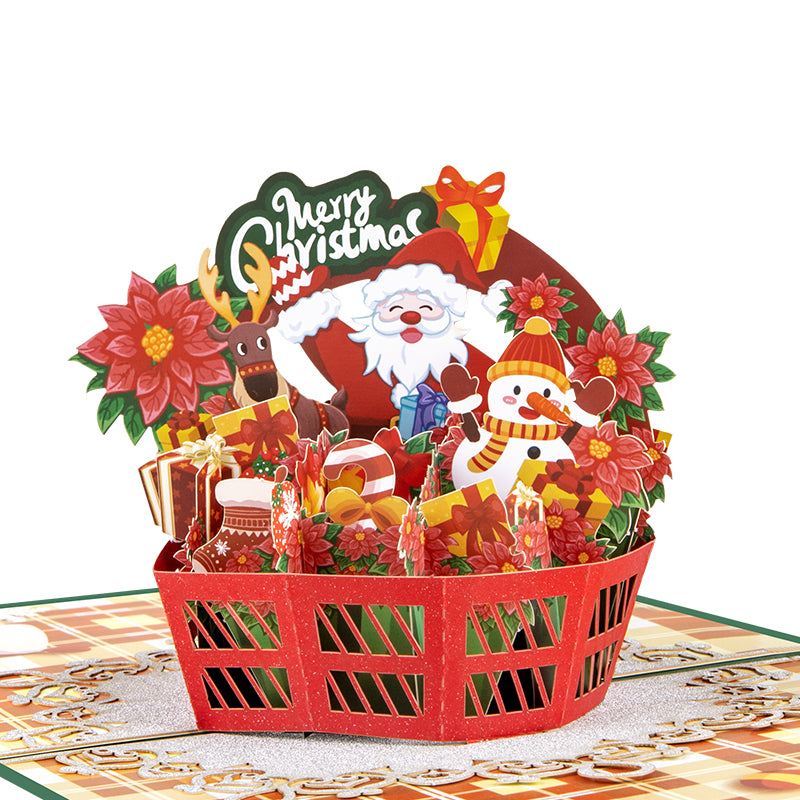 Festive Basket with Santa & Holiday Decor 3D Pop Up Christmas Card