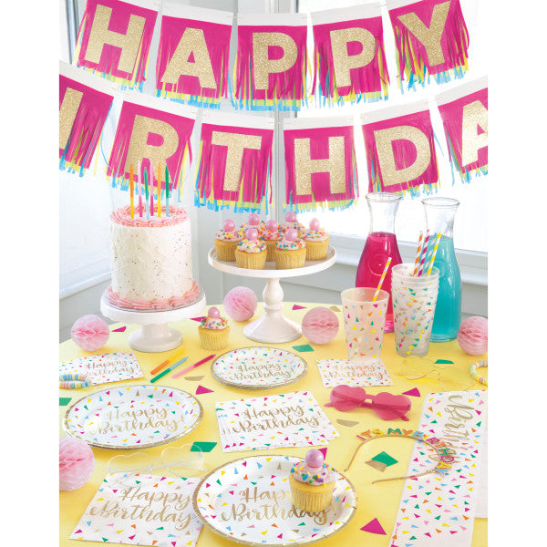 Pack of 16 Bright Triangle Foil Stamping "Happy Birthday" Luncheon Napkins