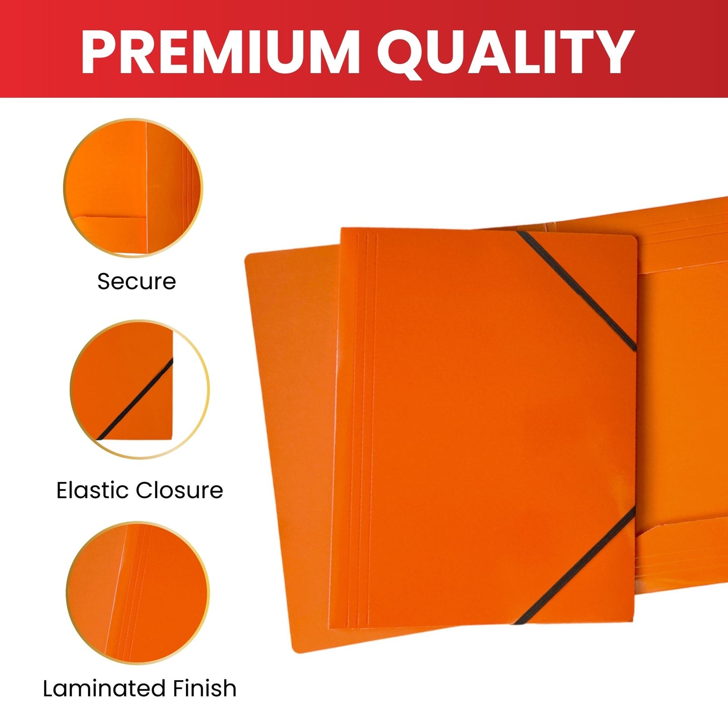 Pack of 12 Janrax A4 Assorted Colour Laminated Card 3 Flap Folders with Elastic Closure