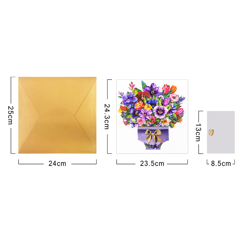 Floral Fantasy Paper Bouquet 3D Vase Pop Up Card - Mother's Day Birthday Wedding Anniversary