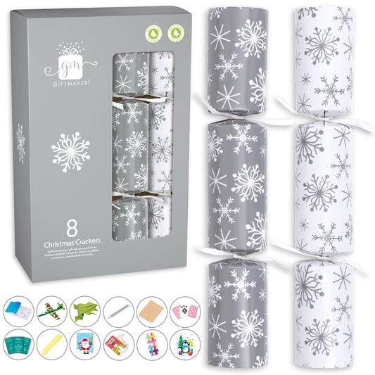 Pack of 8 12" Silver & White Christmas Crackers
