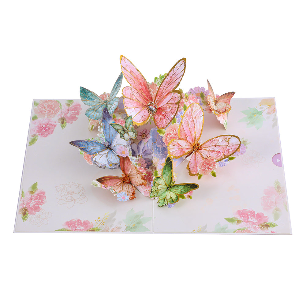 Peach Butterfly and Flowers 3D Pop Up Greeting Card - Birthday Mother Anniversary