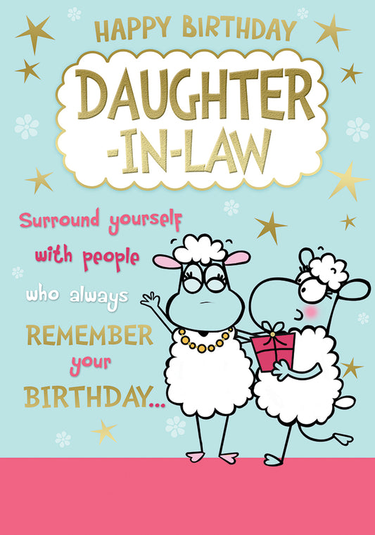 Happy Birthday Daughter In Law Cute Sheep Design Witty Words Card