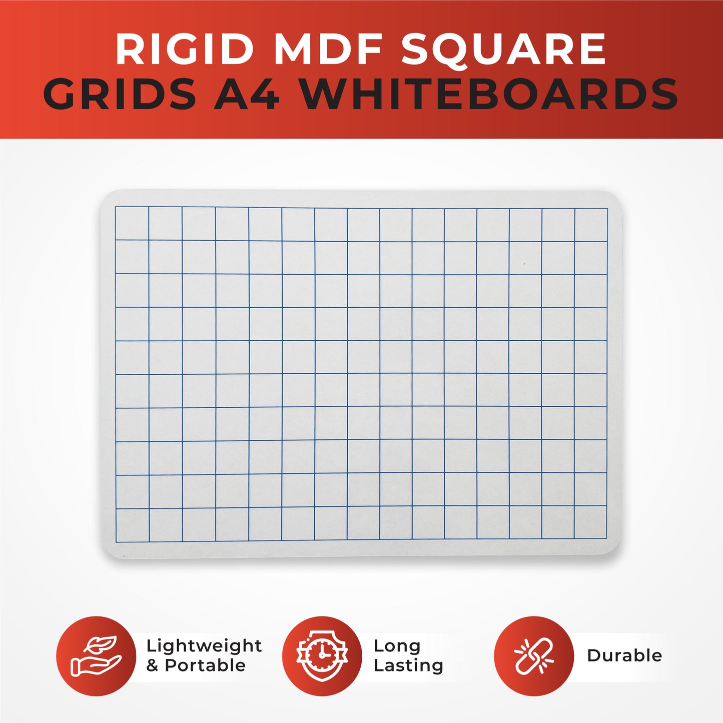 Pack of 30 Rigid MDF Square Grids A4 Whiteboards