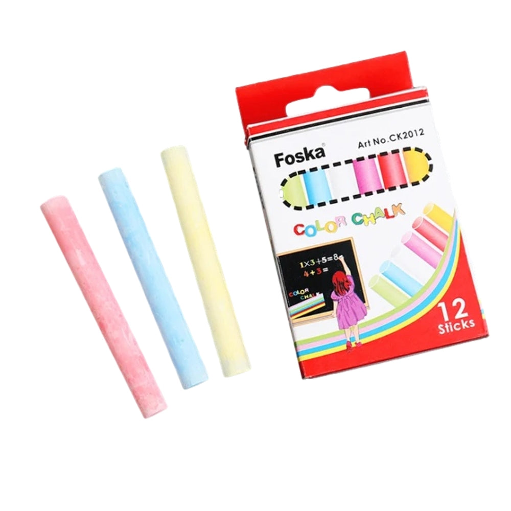 3x Pack of 12 Assorted Coloured Chalk Sticks - Blackboard