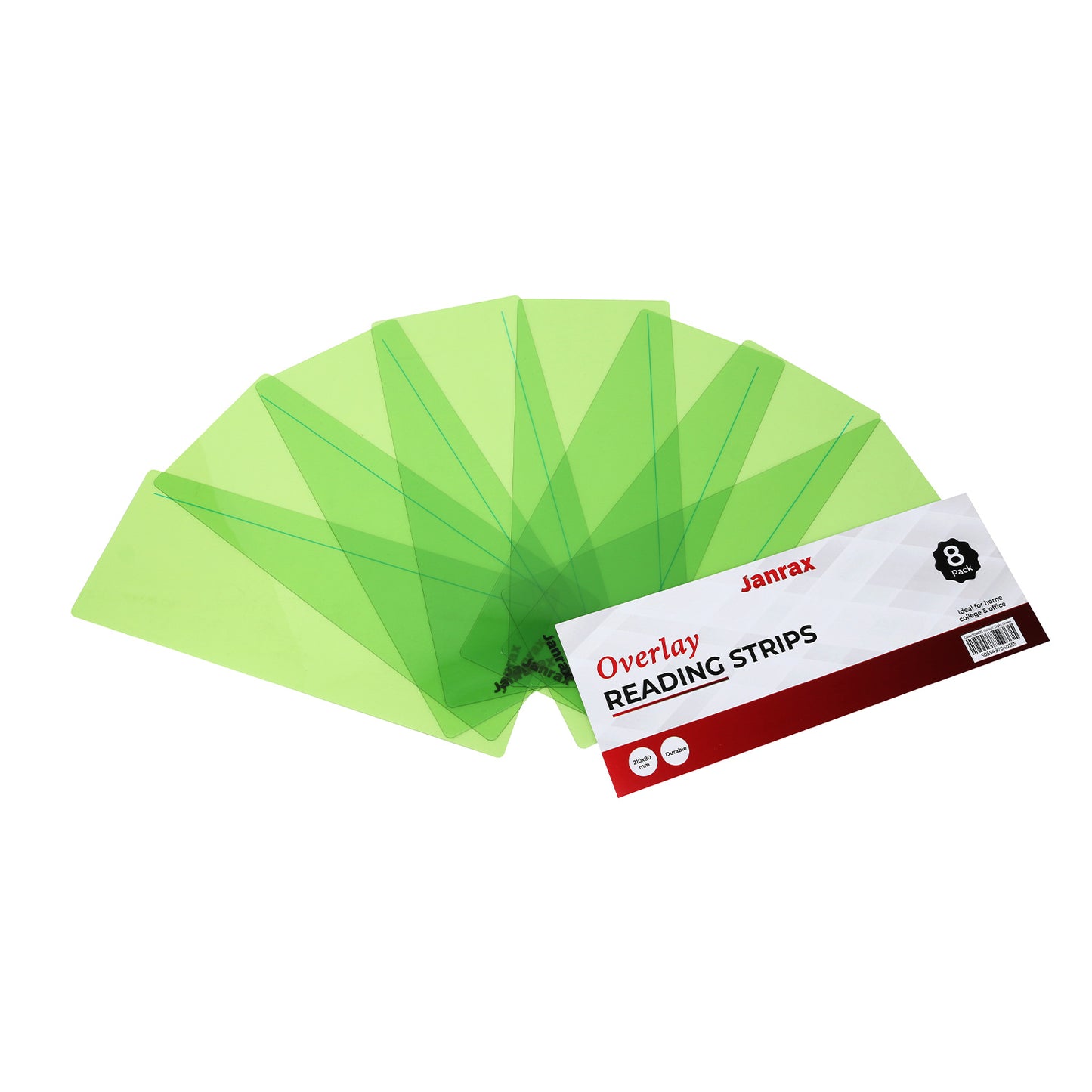 Pack of 16 Light Green 210x80mm Dyslexia Overlay Reading Strips – PET Material, Rounded Corners