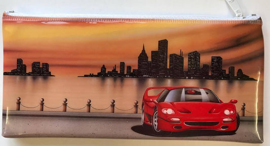 Soft Padded Feel Retro Red Car Pencil Case