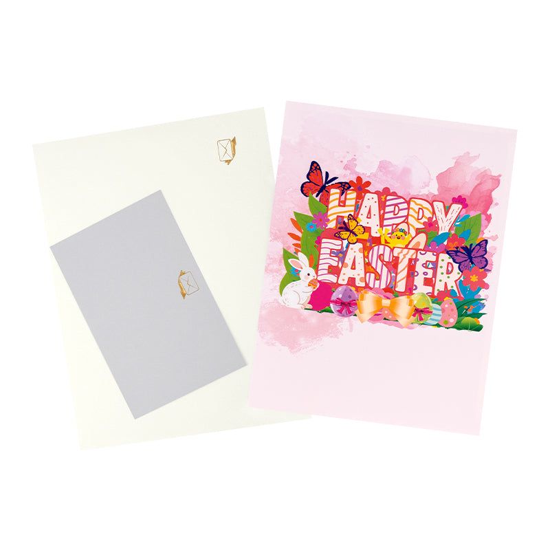 Colorful Ink Stripes Happy Easter 3D Pop Up Card - Kids Family Spring Festive
