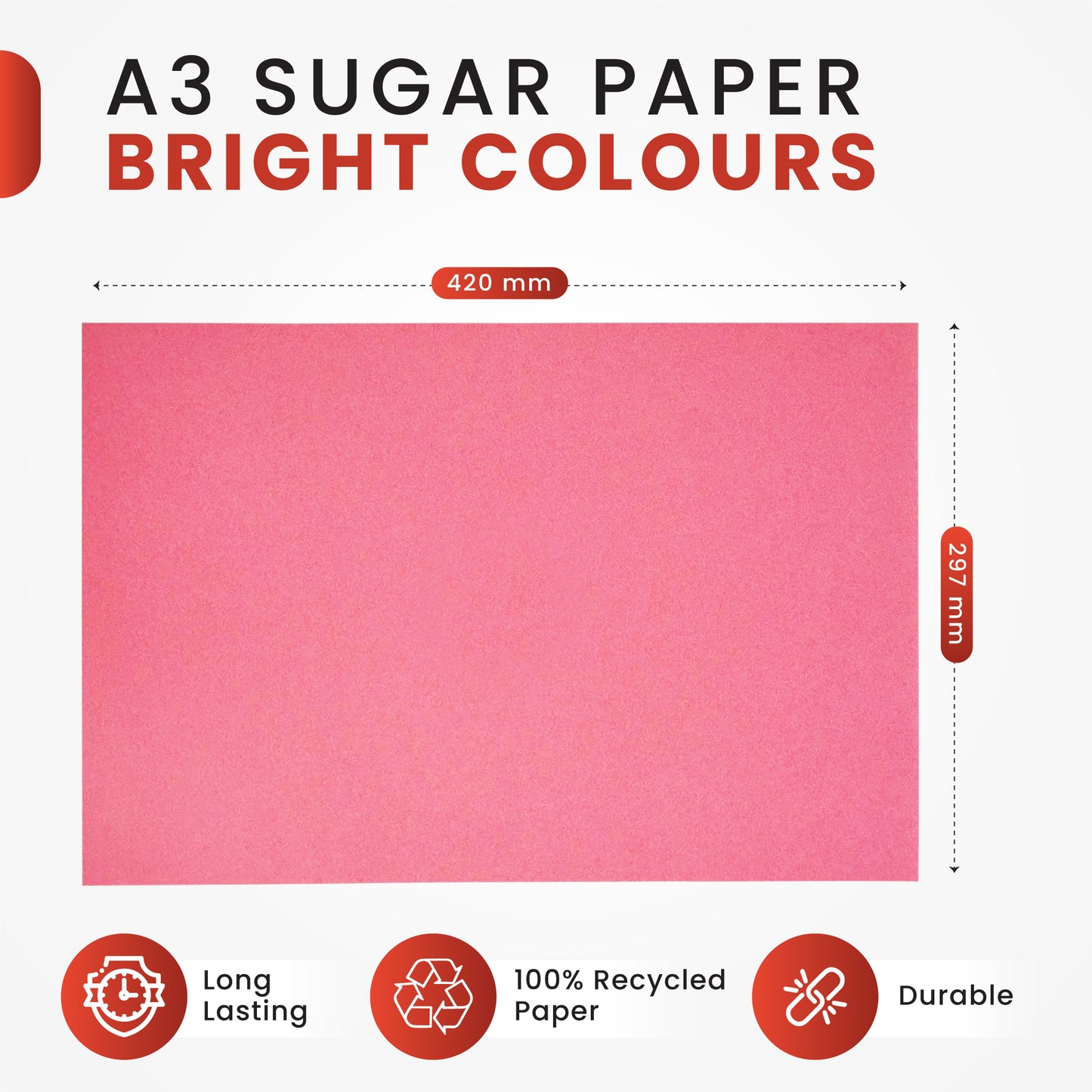 Pack of 100 A3 Assorted Coloured Sugar Papers