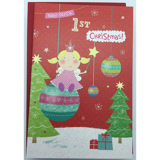 Girls 1st Cute Christmas Greeting Card First Xmas 1 baby Keepsake Gift