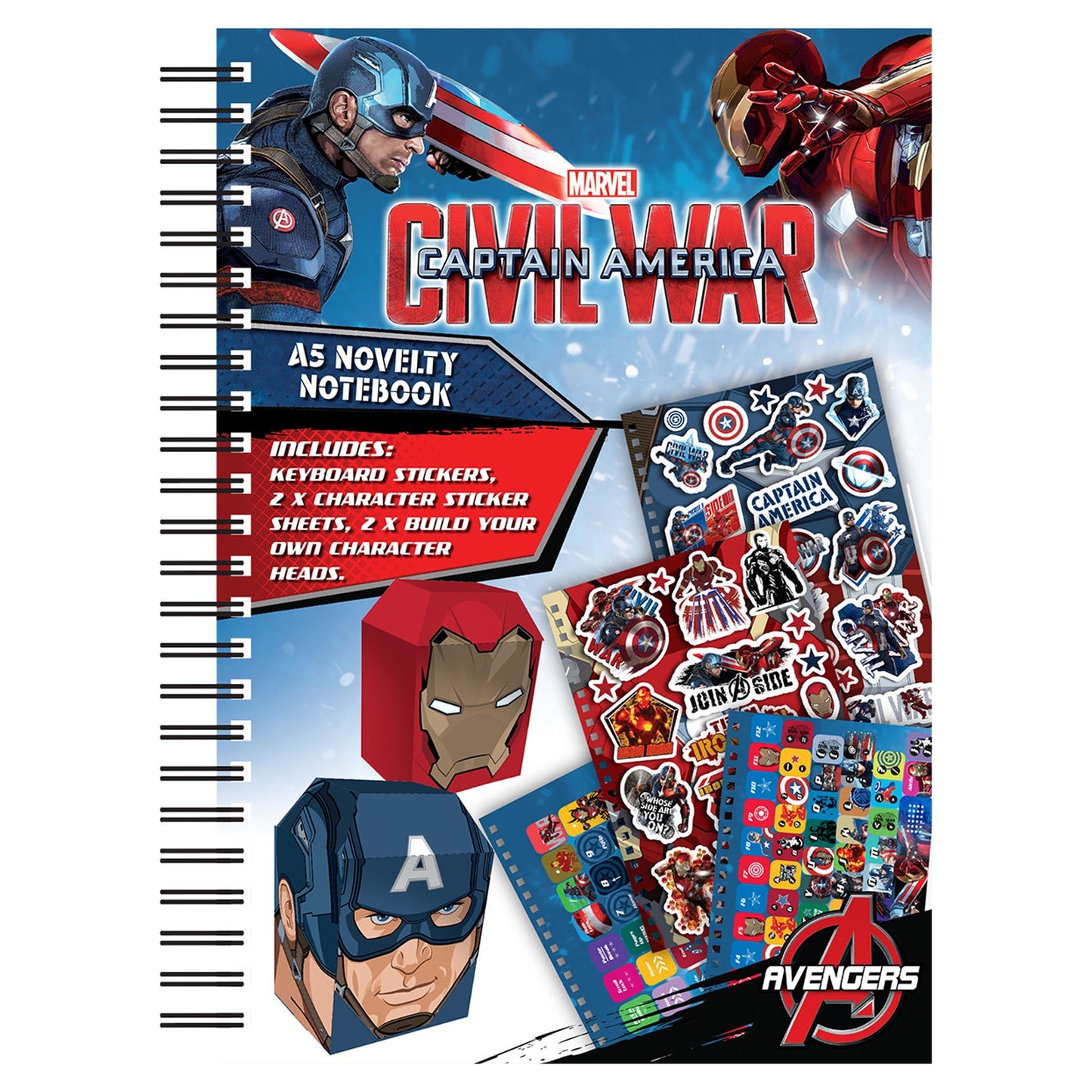 Pack of 10 Captain America A5 Hardback Notebooks with Stickers