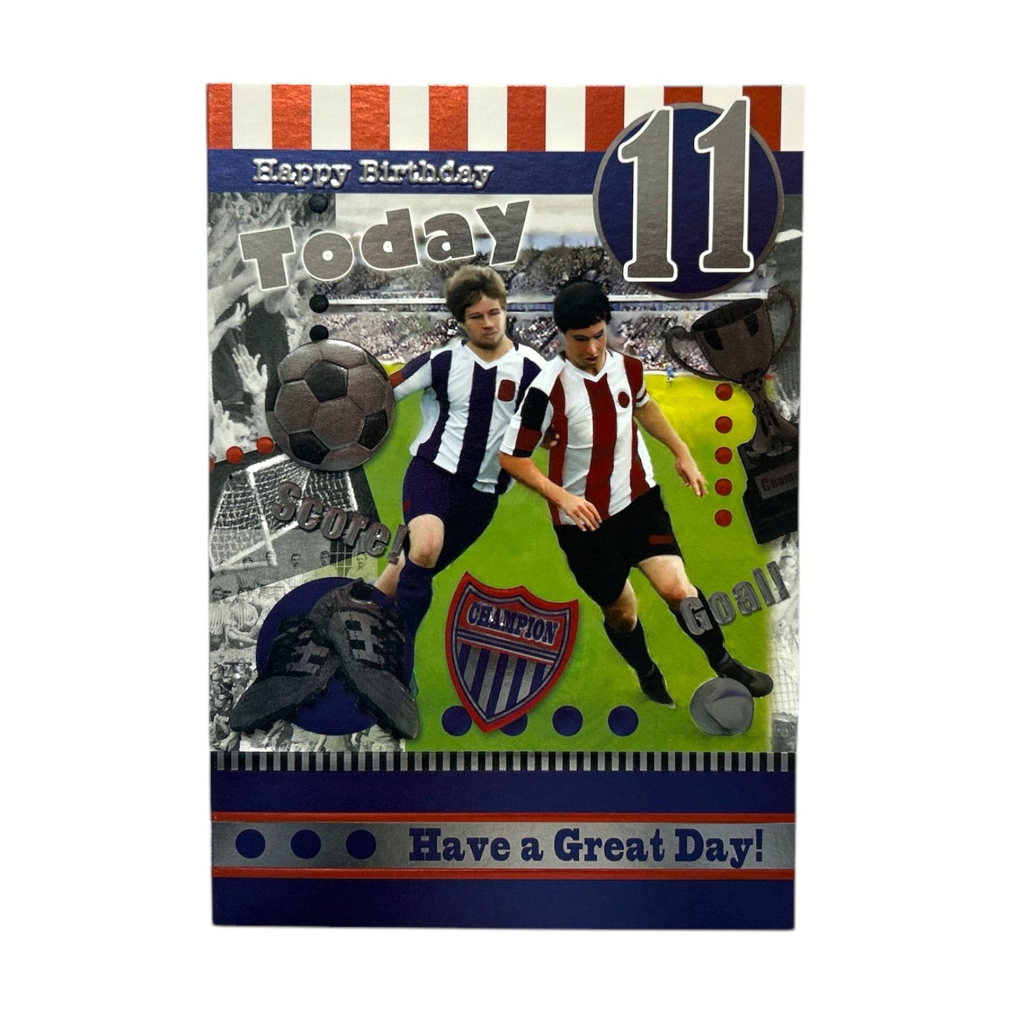 Age 11 Male Juvenile Playing Soccer Birthday Card