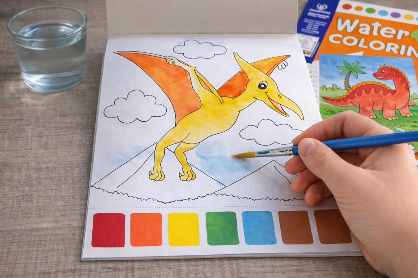 Pack of 12 Dinosaur Water Colouring Set (21cm x 15cm) - A5 Size 10 Painting Sheets Paint Brush Included