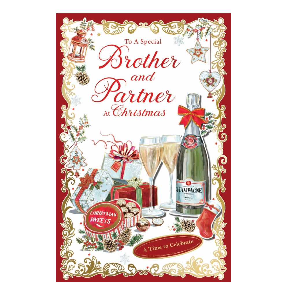 To a Special Brother and Partner Elegant Christmas Celebration Card