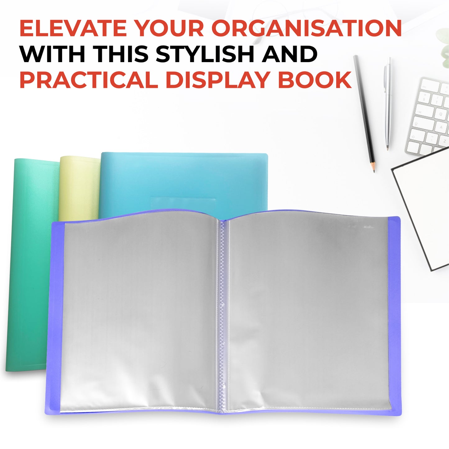 Pack of 12 A4 Pastel Blue Coloured Flexicover 20 Pocket Display Books with Card Pocket