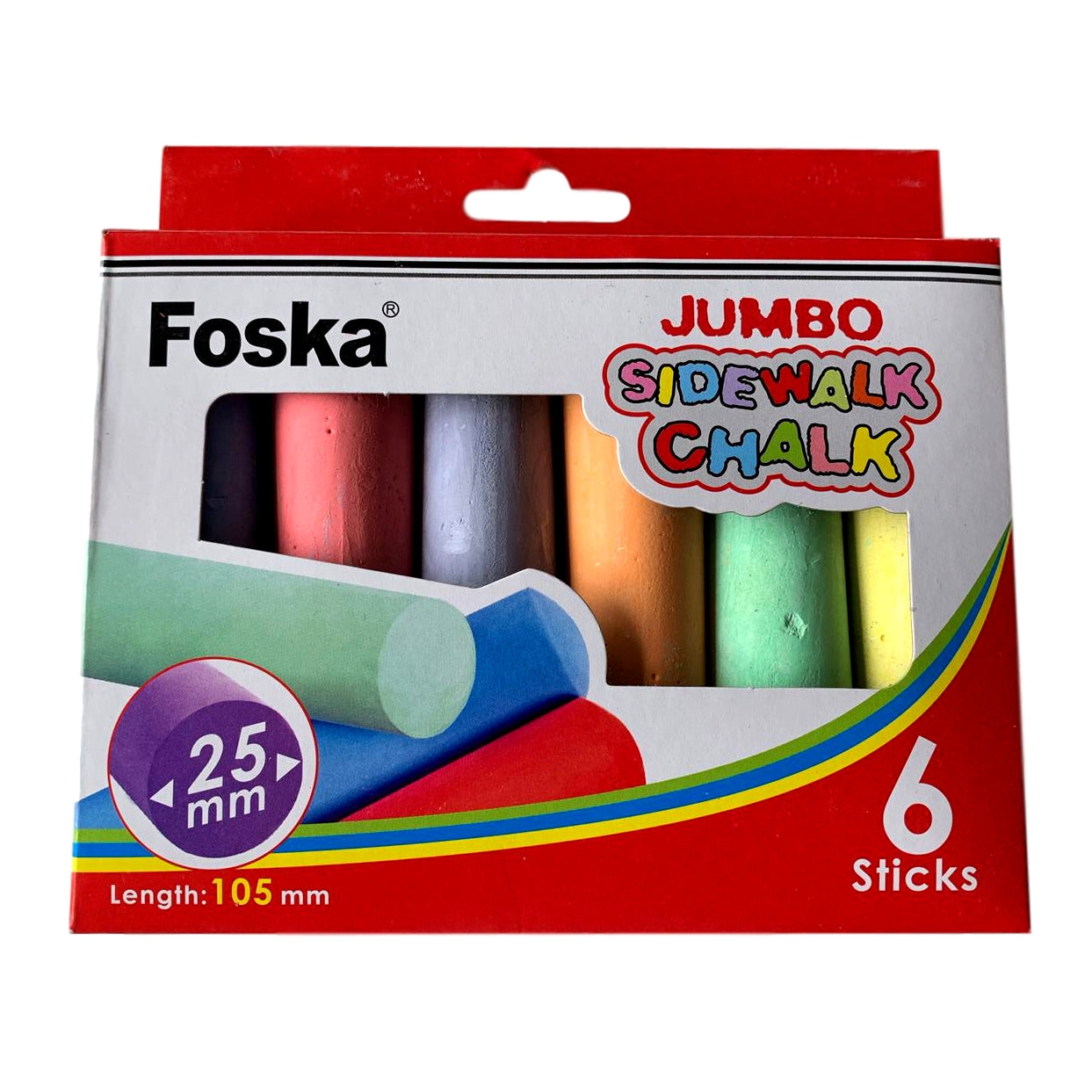 6x Pack of 6 Assorted Colour Jumbo Sidewalk Chalk