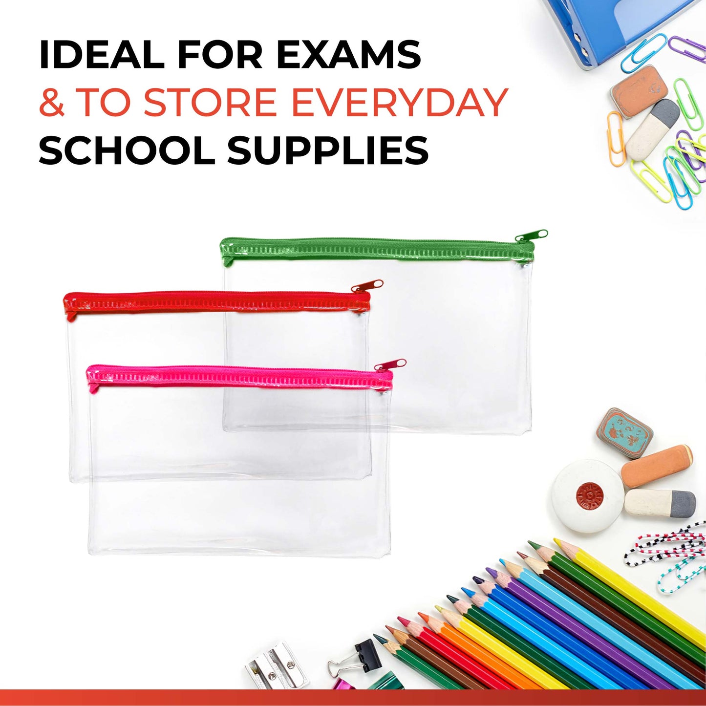 Janrax 8x5" White Zip Clear Exam Pencil Case