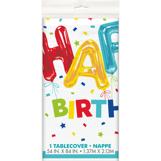 Happy Balloon Birthday Rectangular Plastic Table Cover, 54"x84"
