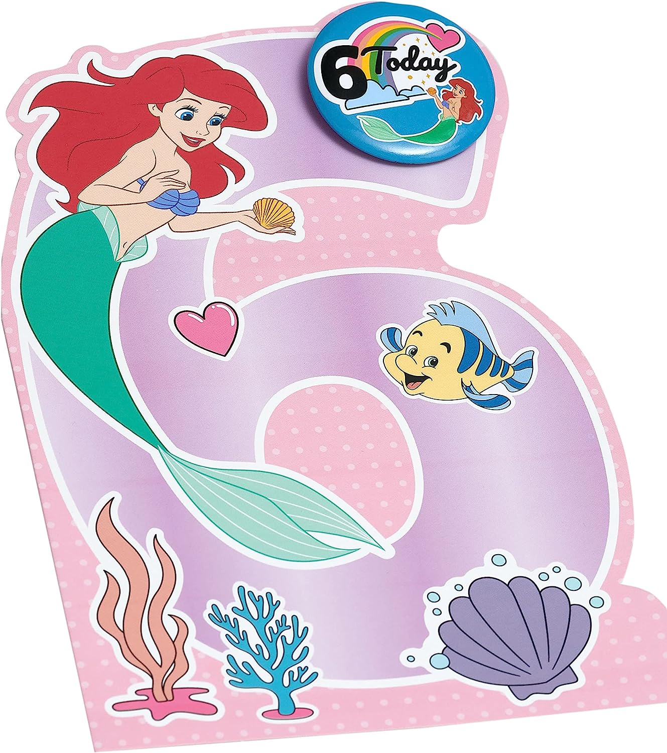 Disney Ariel Design 6th Birthday Card with Badge