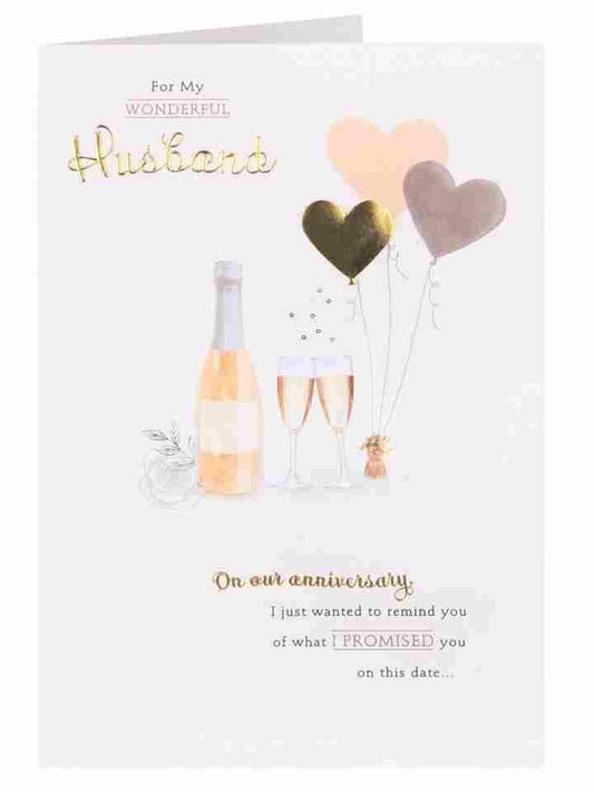 Husband Anniversary Traditional Card Champagne & Balloons 