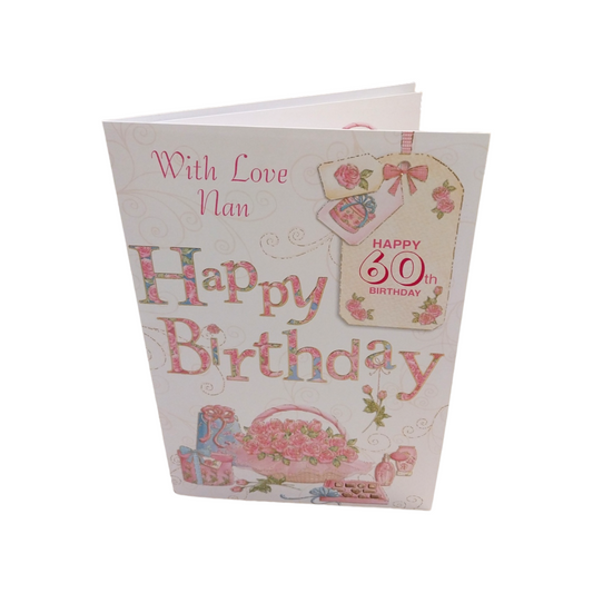 With Love Nan Happy 60th Birthday Roses Pink Beautiful Design Greeting Card