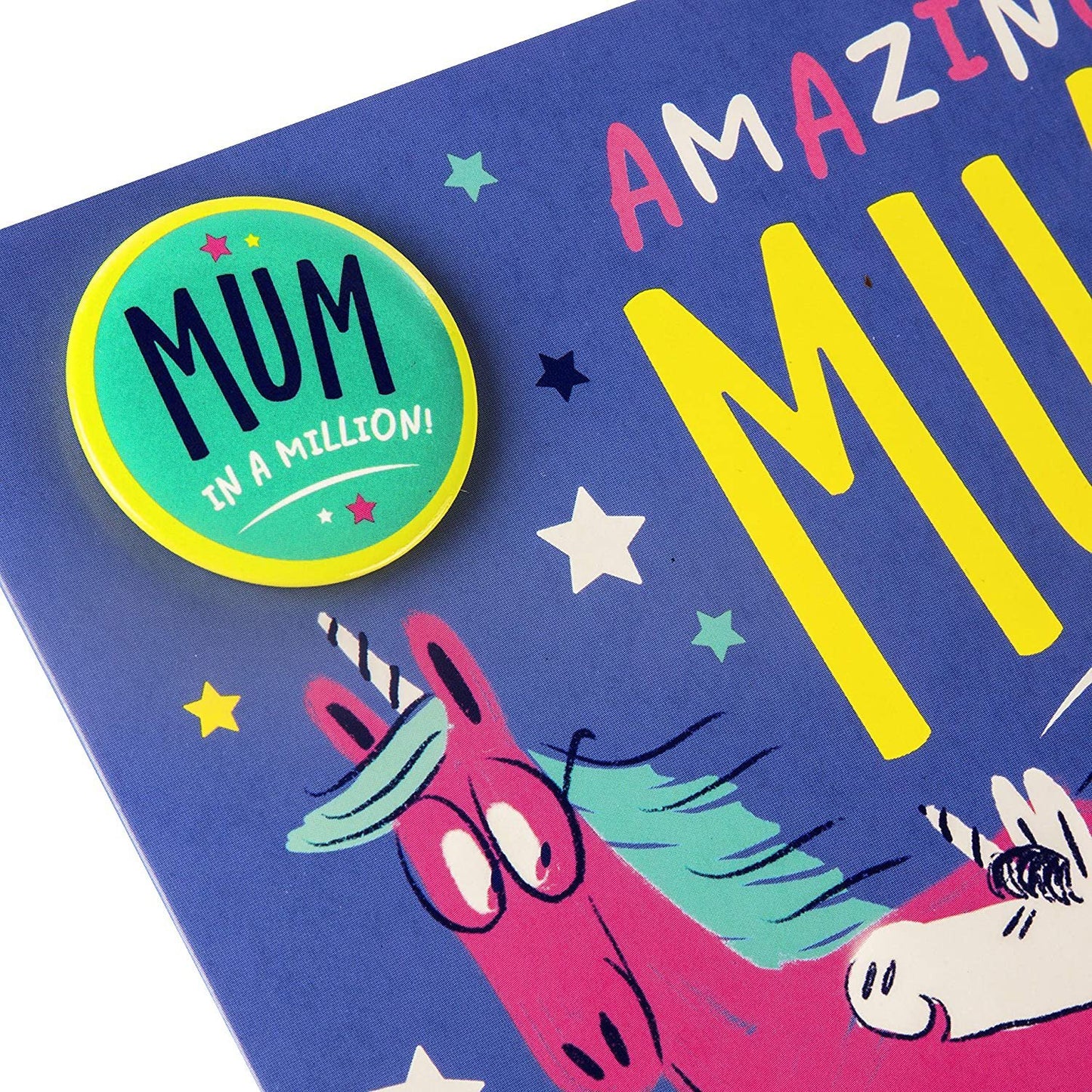 Mum Neon Unicorn Design Mother's Day Card with Badge