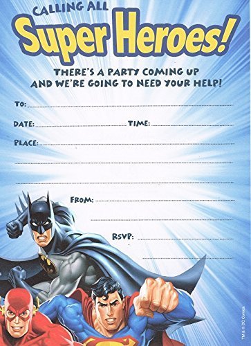 Justice league batman superman flash (pack of 10) party invitations