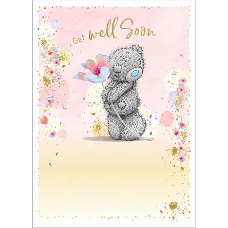 Bear With Single Flower Get Well Soon Card