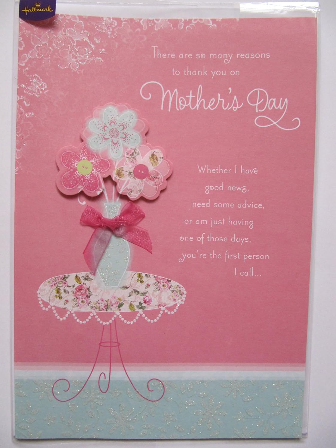 Stunning Large Glitter Coated Luxury Raised Flowers Mother's Day Card ...