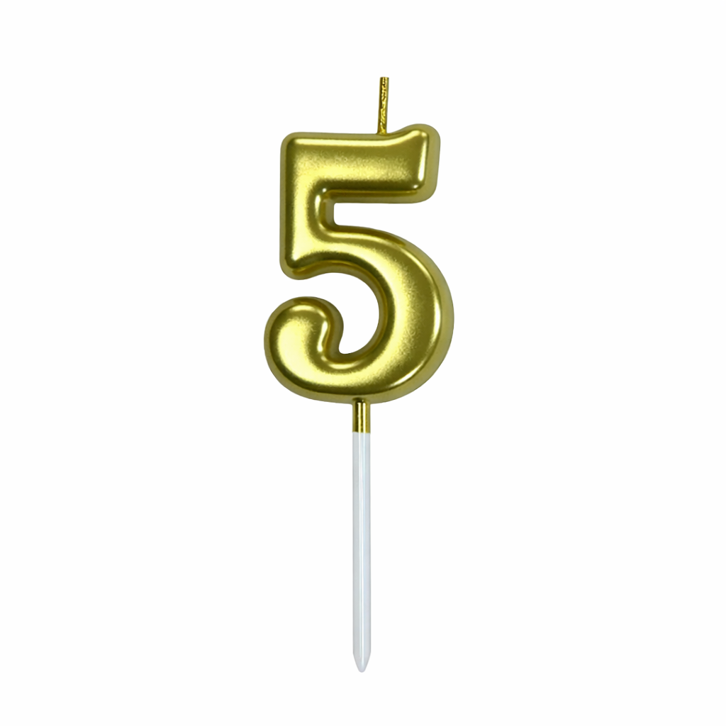 5 Number Gold Candle For Birthday Party - Cake Topper for Kids & Adults