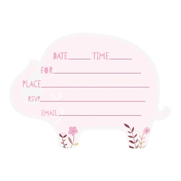 Pack of 8 Pink Floral Elephant Invitations