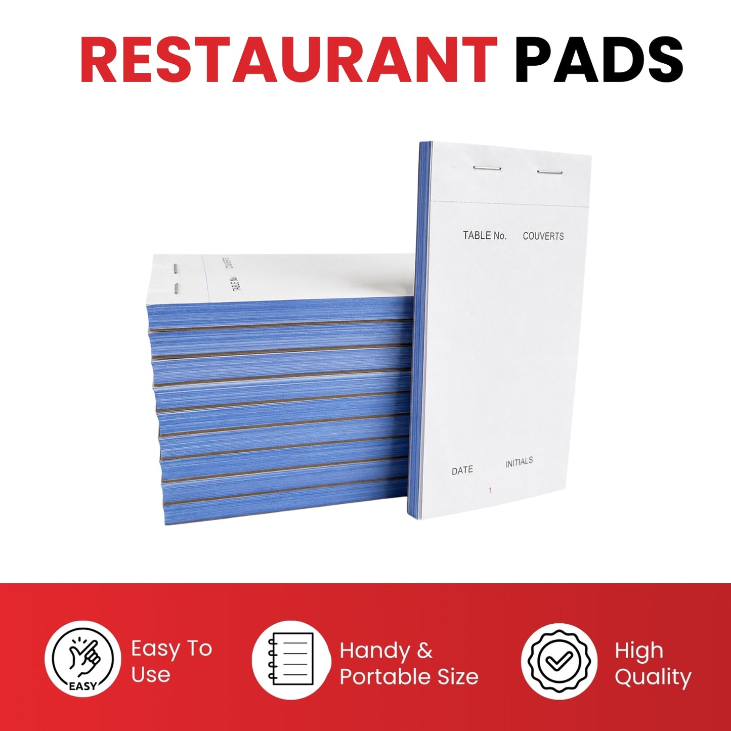 Pack of 10 95mm x 165mm White NCR Carbonless Triplicate Restaurant Service Pads