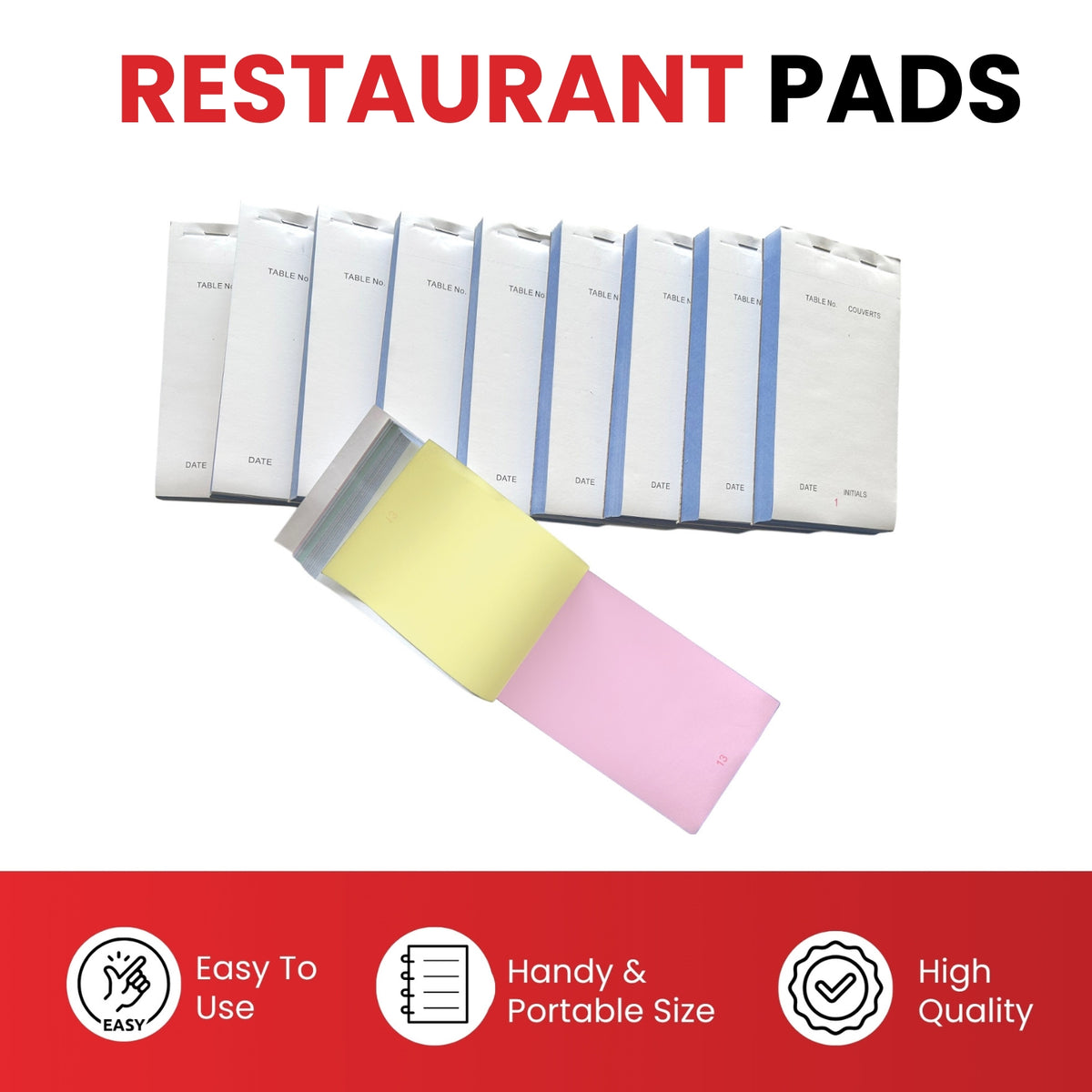 Pack of 50 95mm x 165mm White NCR Quadruplicate Restaurant Service Pads