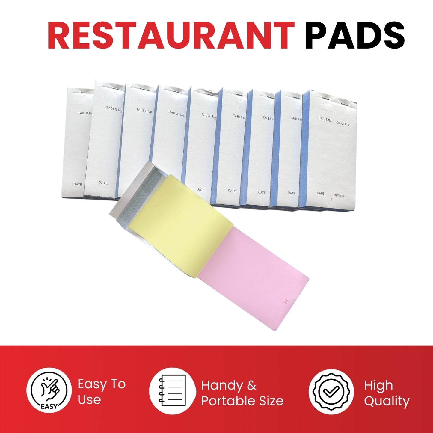 Pack of 10 95mm x 165mm White NCR Quadruplicate Restaurant Service Pads