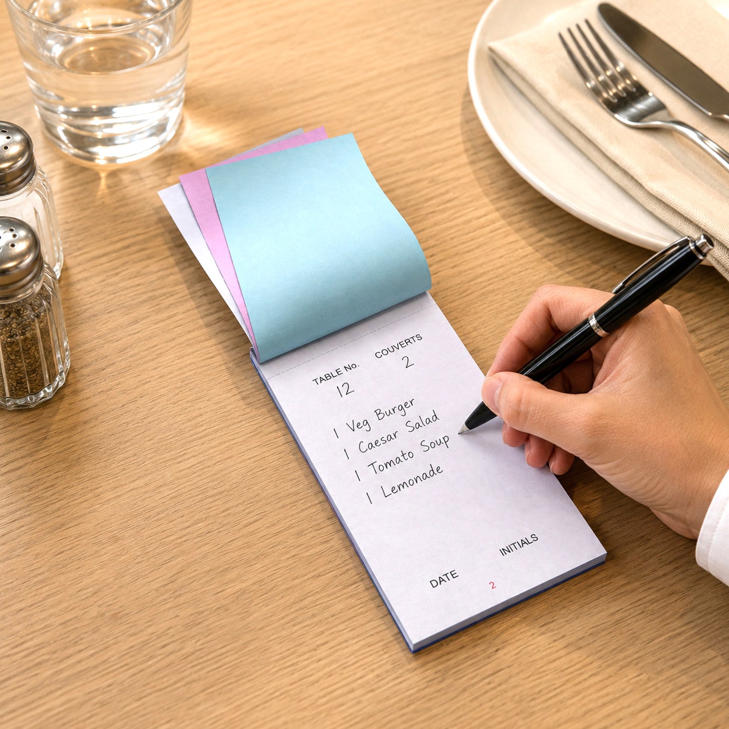 Pack of 10 95mm x 165mm White NCR Carbonless Triplicate Restaurant Service Pads