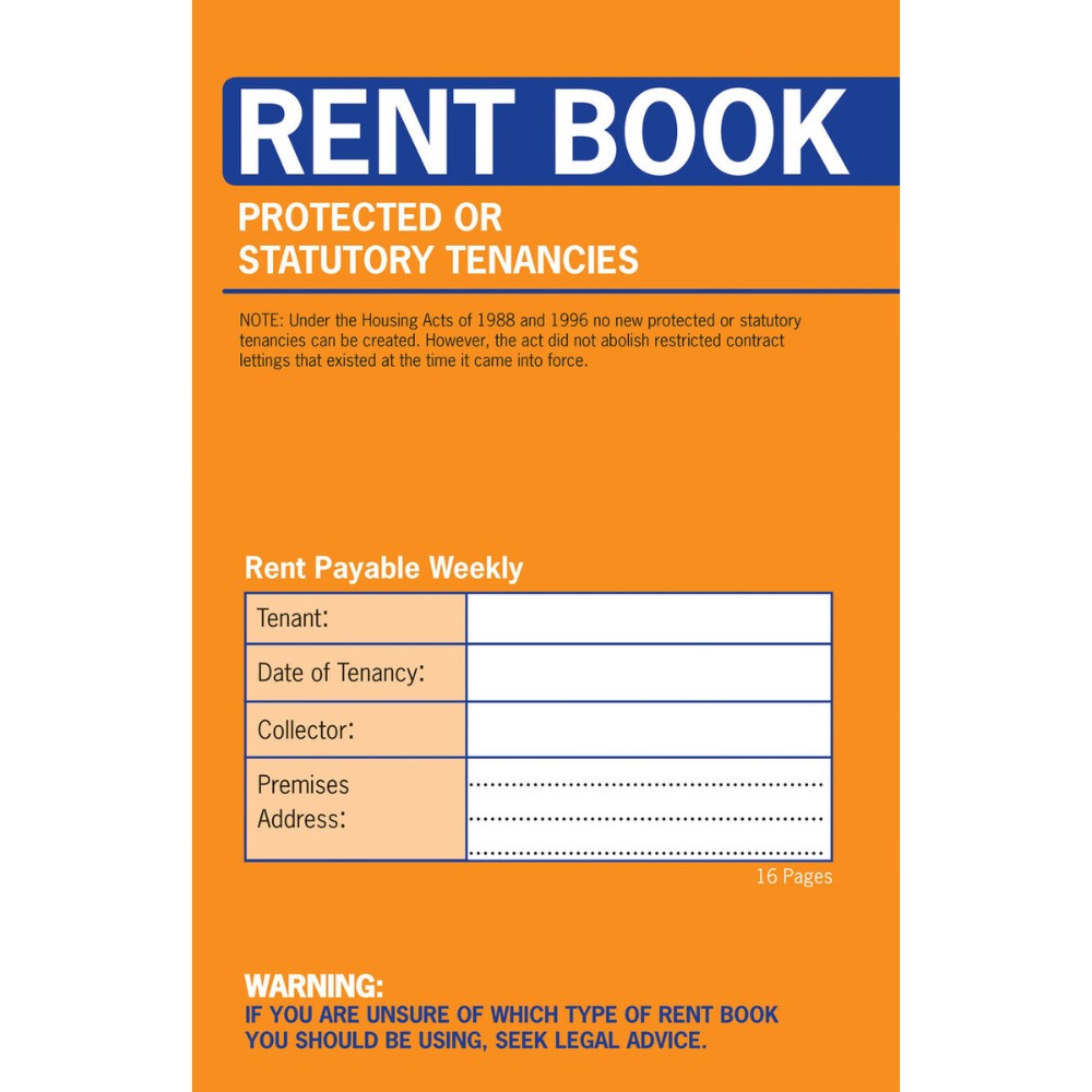 Rent Book 16 Page Protected Or Statutory Tenancies Book