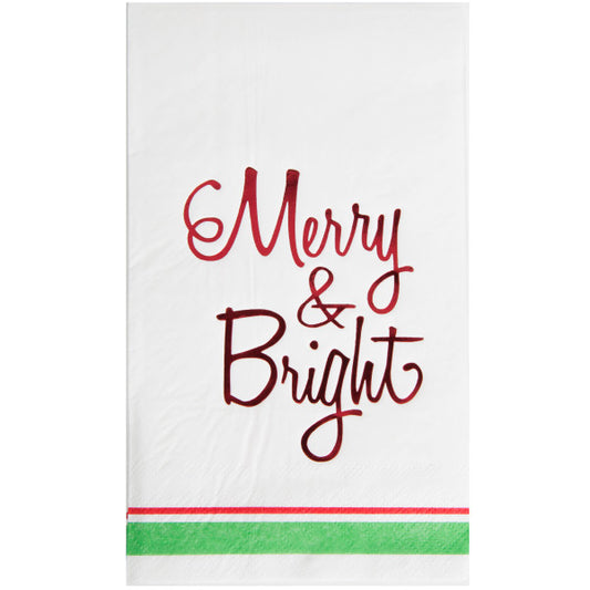 Pack of 16 Red Foil Stamped Merry and Bright Christmas Guest Towels